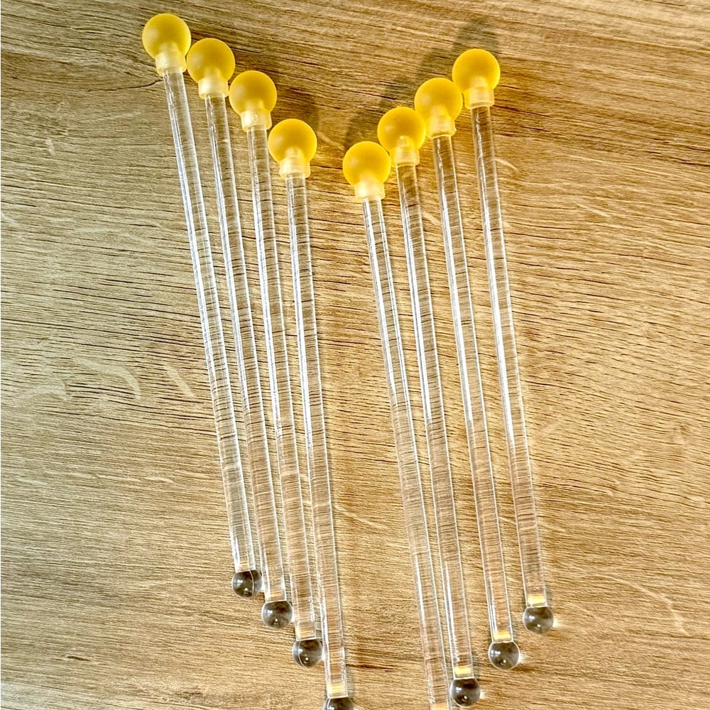 8 Lemon Yellow Swizzle Sticks acrylic
